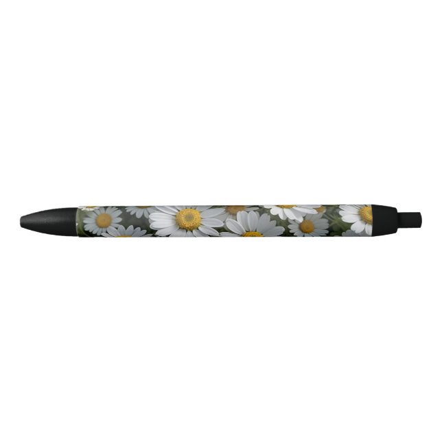 Stylo Noir Fleurs de couvre-feu blanches (Devant)