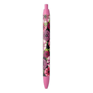 Stylo Noir Fleurs de Magnolia Chic Et Colorée Motif Sur Noir