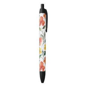 Stylo Noir Fleurs de pêcher jaune rouge