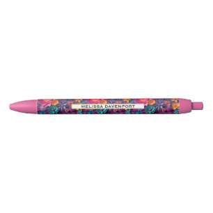 Stylo Noir Fleurs de printemps colorées Motif