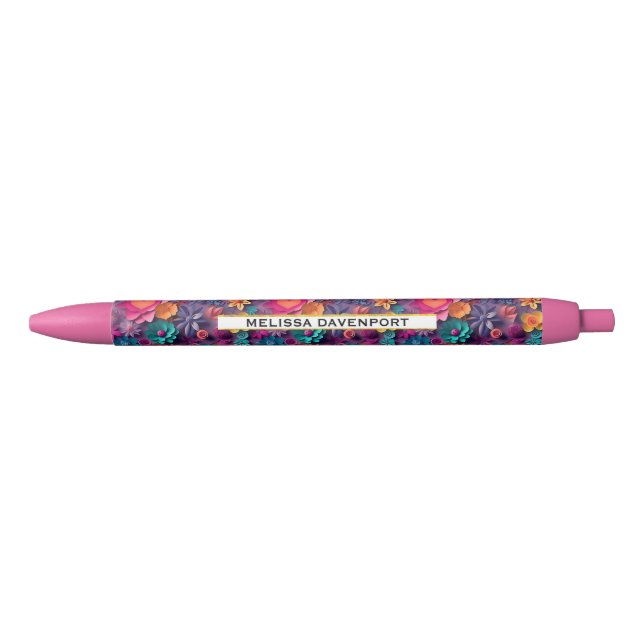Stylo Noir Fleurs de printemps colorées Motif (Devant)