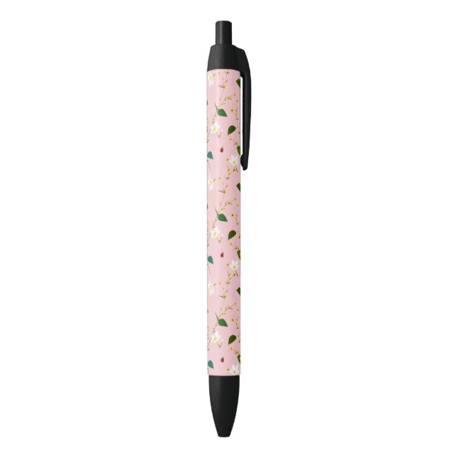 Stylo Noir Fleurs de printemps rose vif (Bas (Vertical))