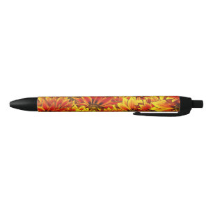 Stylo Noir Fleurs de soleil orange