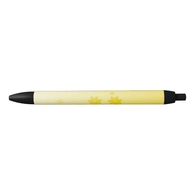 Stylo Noir Fleurs de soleil sur papillons (Devant)