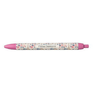 Stylo Noir Fleurs et Tour Eiffel Paris Motif de voyage