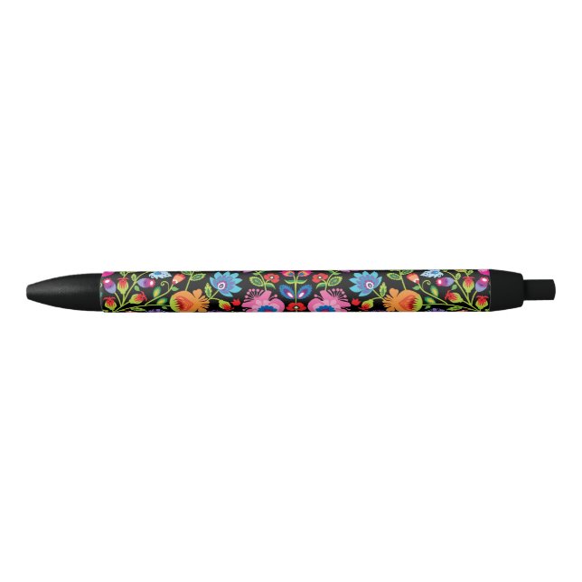 Stylo Noir Fleurs folkloriques Wycinanki noir  (Devant)