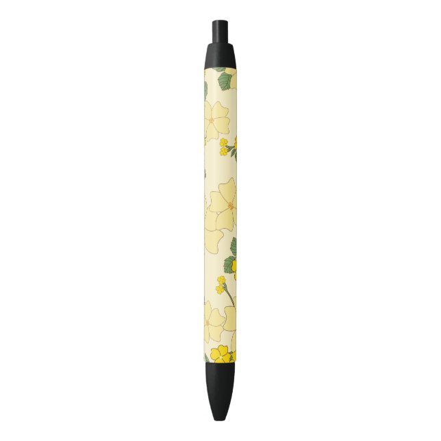 Stylo Noir Fleurs Jaunes, Motif Floral, Motif De Fleurs (devant Vertical)