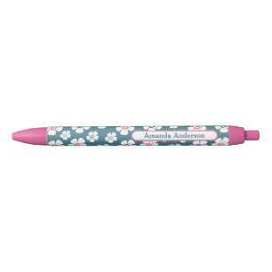 Stylo Noir Fleurs jolies marguerites personnalisées