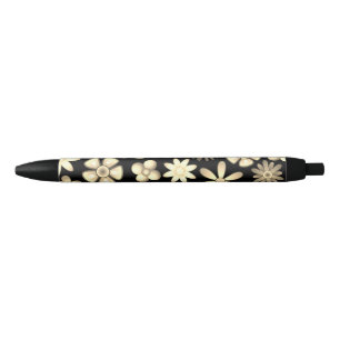 Stylo Noir Fleurs Naif Style Rétro Vintage Design