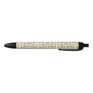 Stylo Noir Fleurs orange, Motif Floral, Verdure, Boho