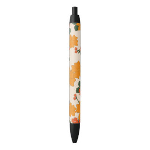 Stylo Noir Fleurs Oranges, Motif Floral, Motif De Fleurs