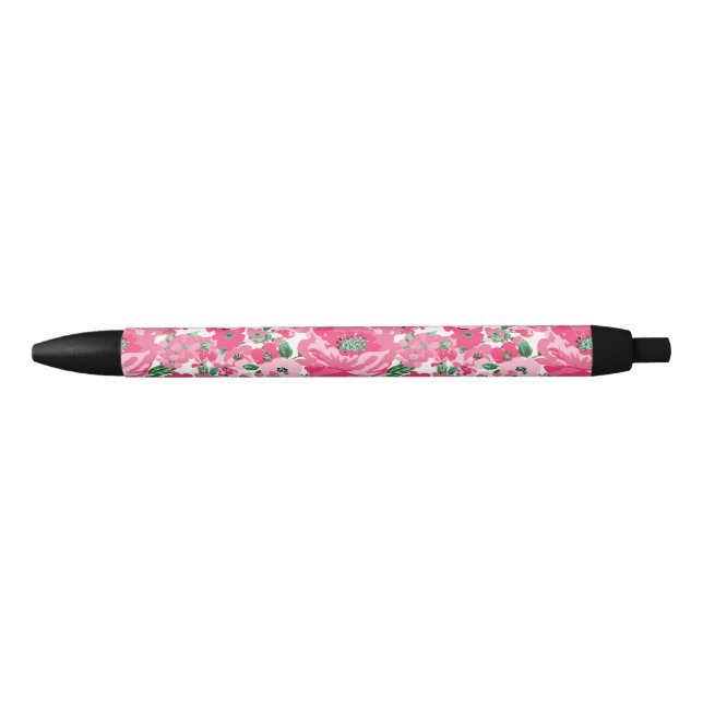 Stylo Noir Fleurs roses peintes à la main mignonne Design bla (Devant)