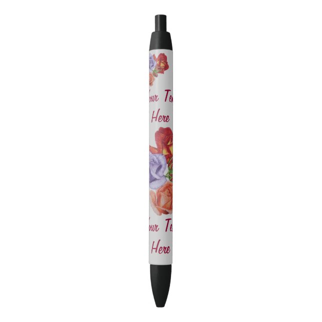 Stylo Noir fleurs roses rouges et bourgeons roses fleuristes  (devant Vertical)