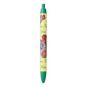 Stylo Noir fleurs roses rouges et bourgeons roses fleuristes