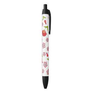 Stylo Noir Fleurs rouges très délicates motif