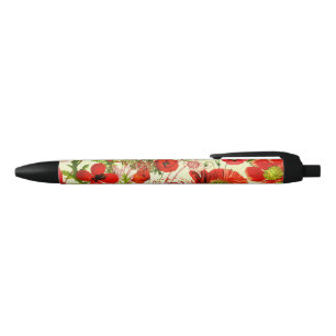Stylo Noir Fleurs sauvages d'été des Vintages pavots Red Gr