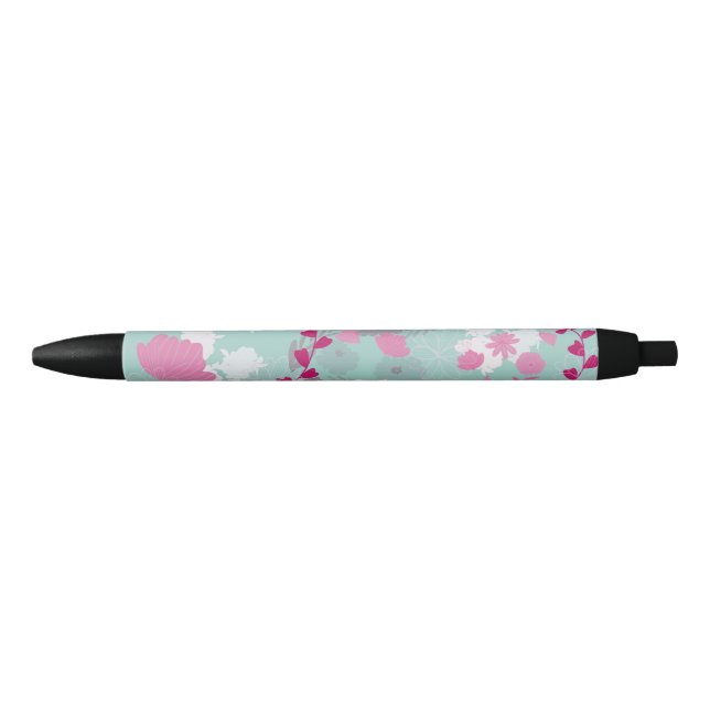 Stylo Noir fleurs vertes (Devant)