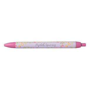 Stylo Noir Fleurs victoriennes roses roses vintage personnali