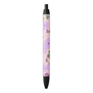 Stylo Noir Fleurs Violettes, Modèle Floral, Motif De Fleurs