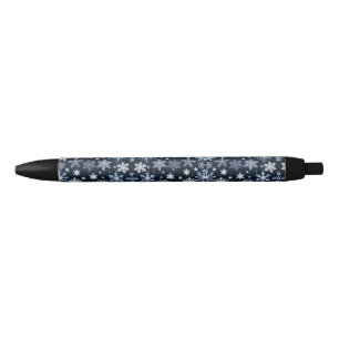 Stylo Noir Flocons de neige Dessin d'hiver Bleu Froid Mignon