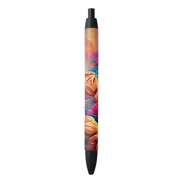 Stylo Noir Floral Abstract Art Orange Red Blue Flowers (devant Vertical)