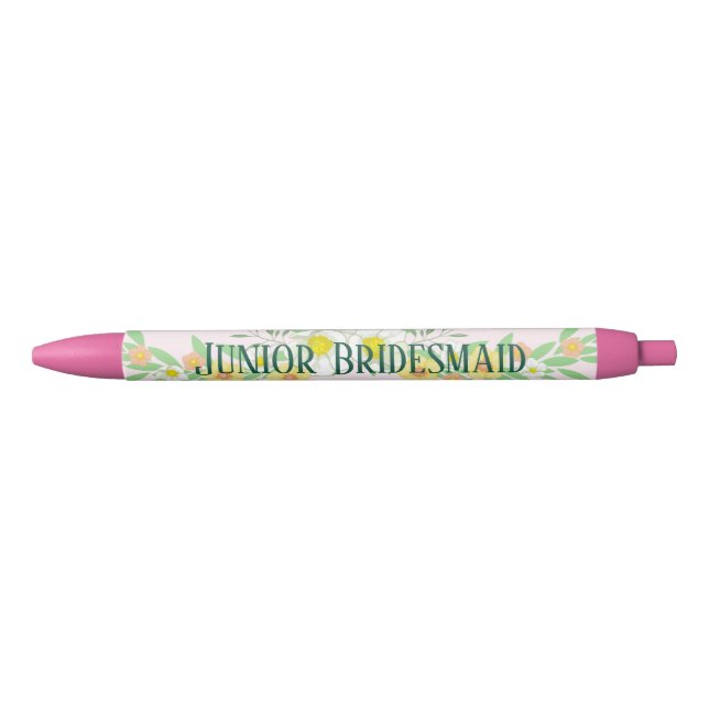 Stylo Noir Floral de demoiselle d'honneur junior (Devant)