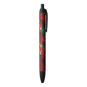 Stylo Noir Floral moderne Art Abstrait Rouge Vert Motif #11