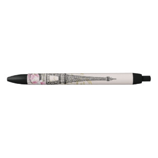 Stylo Noir floral rose vintage, Tour Eiffel de motif de hina