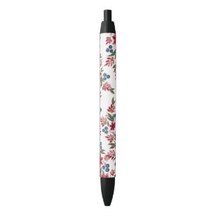 Stylo Noir Flores d'aquarelle rétro