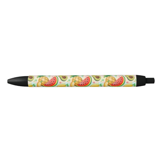 Stylo Noir Fruits d'été frais Motif (Devant)