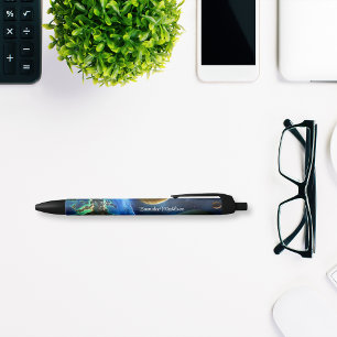 Stylo Noir Galaxie spatiale terrestre Monogramme