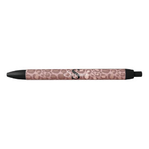 Stylo Noir Girly Rose Gold Leopard Monogram Nom élégant