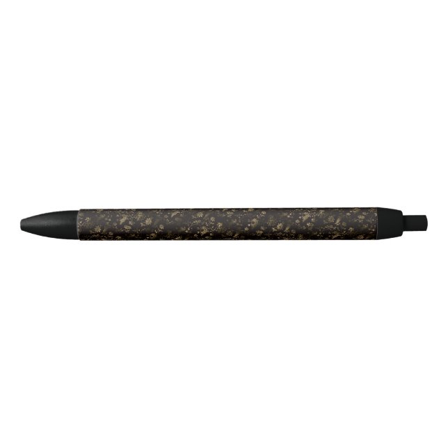 Stylo Noir Glam or feuille motif brun (Devant)