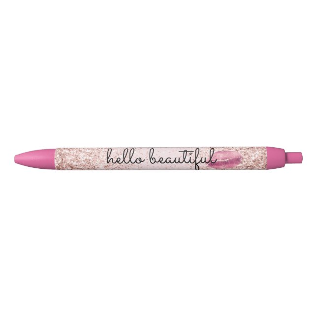 Stylo Noir Glam Rose Kiss Lips Blush Parties scintillant (Devant)