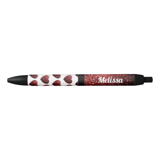 Stylo Noir Glamor Red Parties scintillant scintille Coeur Per (Devant)