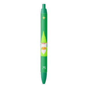 Stylo Noir Gnome mignonne tenant un cadeau et un monogramme s