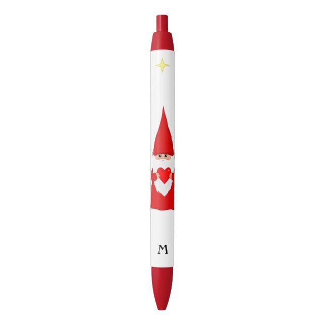 Stylo Noir Gnome mignonne tenant un coeur et un monogramme (devant Vertical)