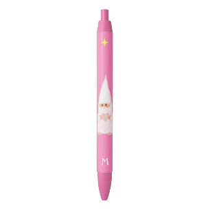Stylo Noir Gnome mignonne tenant un coeur et un monogramme