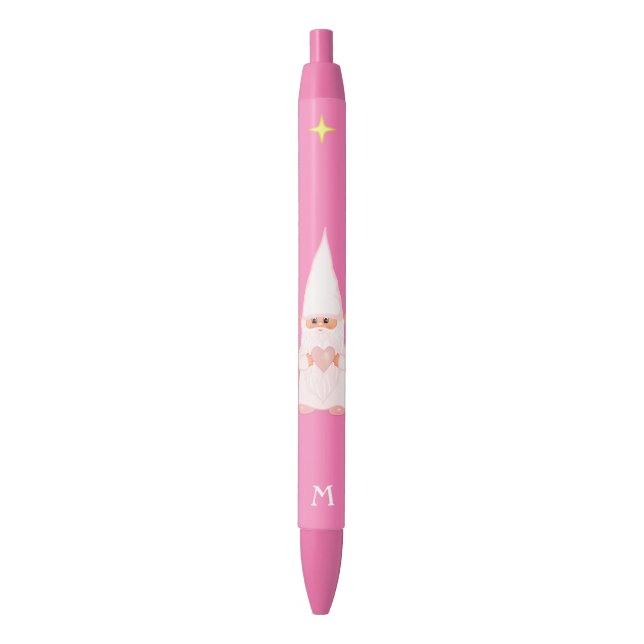 Stylo Noir Gnome mignonne tenant un coeur et un monogramme (devant Vertical)