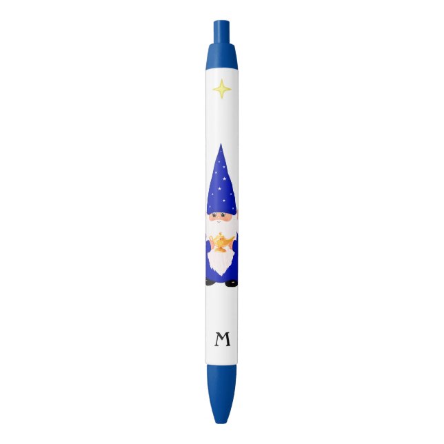 Stylo Noir Gnome tenant une lampe magique et un monogramme (devant Vertical)