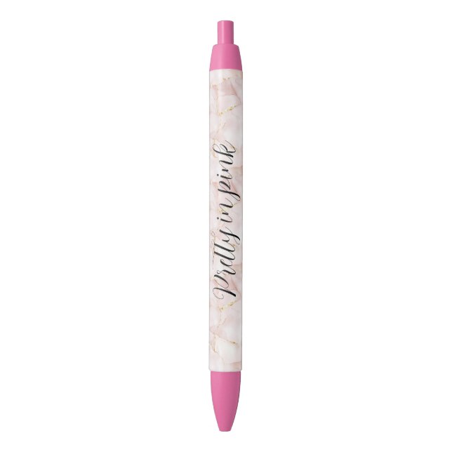 Stylo Noir Gold Blush Pink Rose Petals Floral   (devant Vertical)