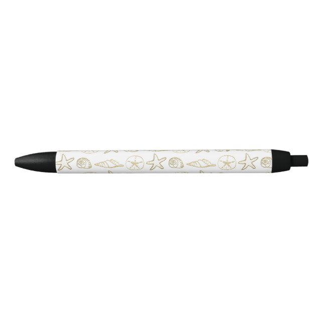 Stylo Noir Gold Foil Look Sea Shells Chic Beach Elegant Blanc (Devant)