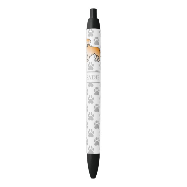 Stylo Noir Golden Yellow Golden Retriever Chien & Nom personn (devant Vertical)