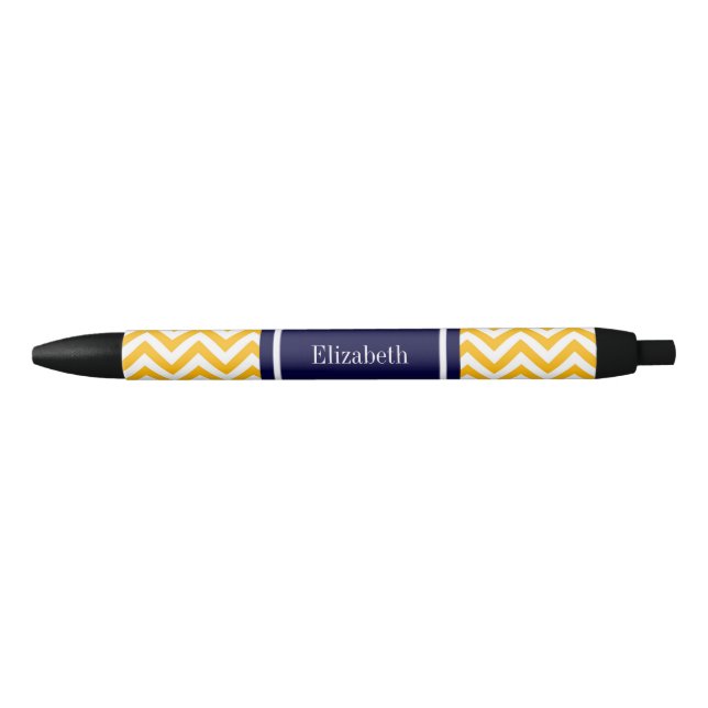 Stylo Noir Goldenrod White LG Chevron Navy Blue Nom Monogramm (Devant)