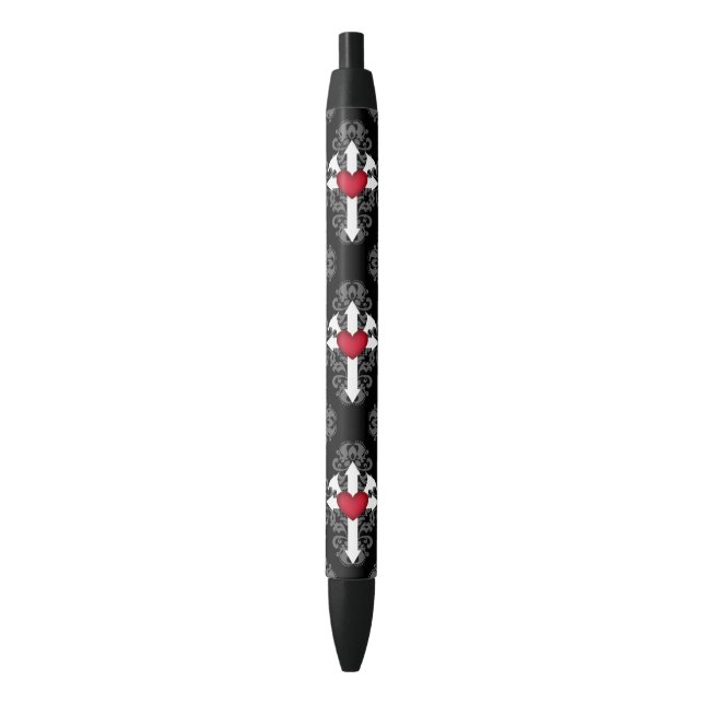 Stylo Noir Goth romantique coeur ailé motif (devant Vertical)