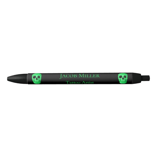 Stylo Noir Gothique Crâne visage Neon vert Tattoo Shop noir (Devant)