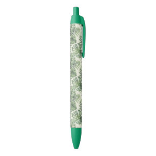 Stylo Noir Green Tropical Palm Feuille Motif