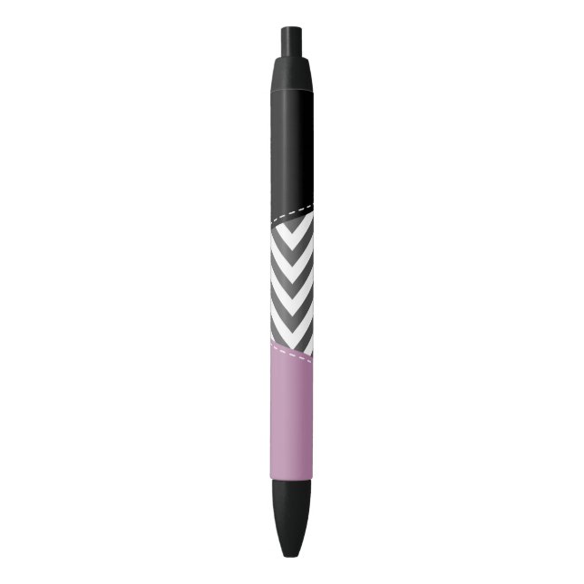 Stylo Noir Gris Zigzag, Gris Chevron, Motif Zigzag, Violet (devant Vertical)