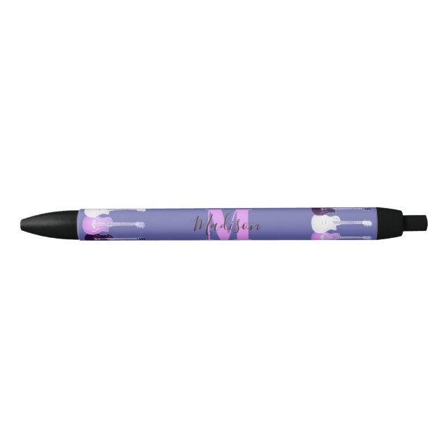 Stylo Noir Guitare électrique acoustique violet rose monogram (Devant)