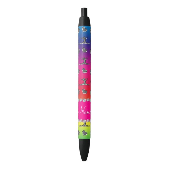 Stylo Noir Gymnastique argentée nommée personnalisée (devant Vertical)